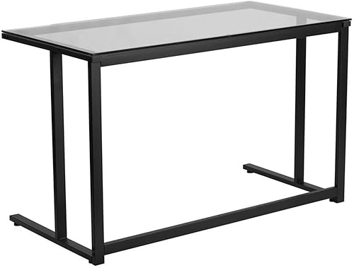 Miniatura 4 de Flash Furniture Singleton - Escritorio de cristal con marco de metal con pedestal negro