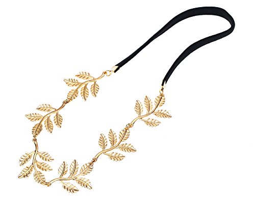 Delicate Antique Style Hairband/Headband/Hair Jewellery/Decoration With Golden Metallic Leaves And Black Elastic Bands/Straps By VAGA