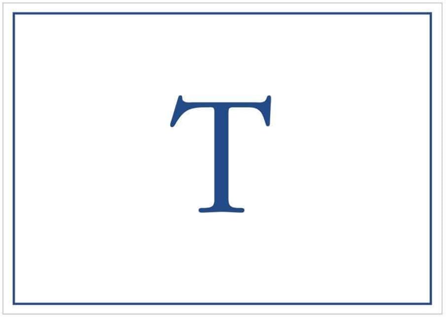 Caspari Navy Embossed Initials Boxed Note Cards in Letter T, 32 Cards & Envelopes