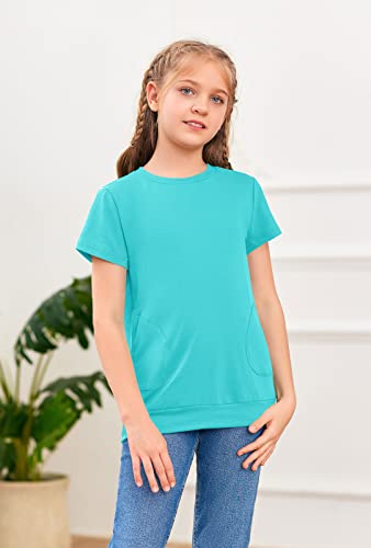 Haloumoning Girls Casual Short Sleeve T Shirts Color Block Tee Blouse Kids Loose Tunic Tops With Pockets Size 4-15 #TOP1