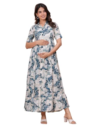 Image of Dhruvi Women's Rayon Anarkali Maternity Dress & Feeding Kurti with Zippers