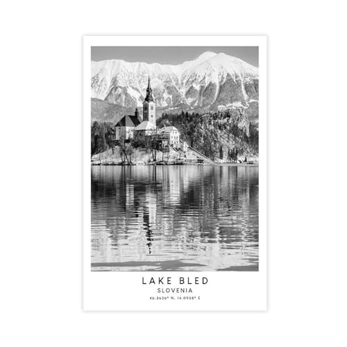 Poster minimalista su tela con viaggi in Slovenia in bianco e nero, decorazione per camera da letto, ufficio, camera da letto, regalo, 50 x 75 cm