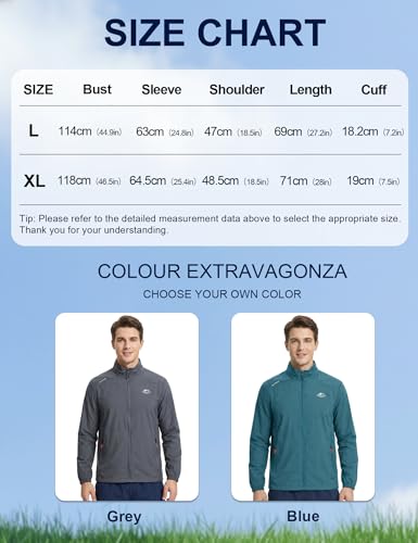 Image of Venzina Sunscreen Jacket for Men Sunproof Jacket for Men UPF 50+ Slim Fit Stand Collar Wind Resistant Packable Breathable Quick Dry Running Bike Outdoor Sports Blue L