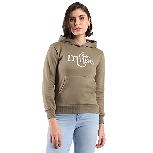 Image of PINACOLADA Women's Cotton Solid Printed Sweatshirt with Hoodie, Regular Fit for Casual Wear Full Sleeve Sweatshirt Crafted with Comfort Fit and High-Performance for Everyday Wear