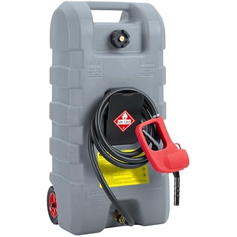 JustSmart Fuel Caddy 15 Gallon, Portable Gas Storage Tank with LE Fluid Transfer Siphon Pump, Fuel Transfer Tanks With 10ft. Delivery Hose Diesel Fuel Can for Lawn Mowers, Boats, Cars, Grey Cover