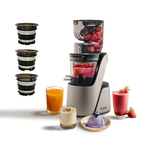 Sujata Cold Pressed Slow Juicer SJ01 | Ideal for Fruit, Vegetable Juices, Nut Milks, Smoothies & Frozen Desserts | Dual Feeding Chute | Reverse Functi