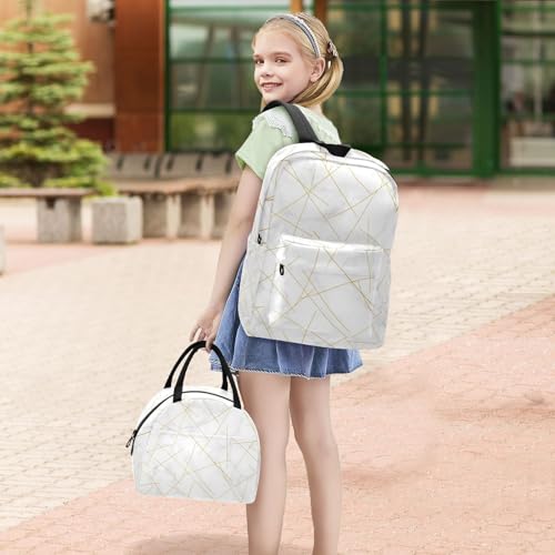 Sac à dos d'école marbre blanc imperméable pour collège et lycée - 6