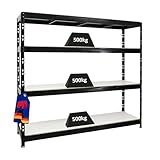 PROREGAL Profi Schwerlastregal Rhino EXTRA BREIT schwarz HxBxT 180x200x60cm Fachlast 500kg 4X Melamin-Ebenen 16mm Garagenregal, Lagerregal, Steckregal, Weitspannregal