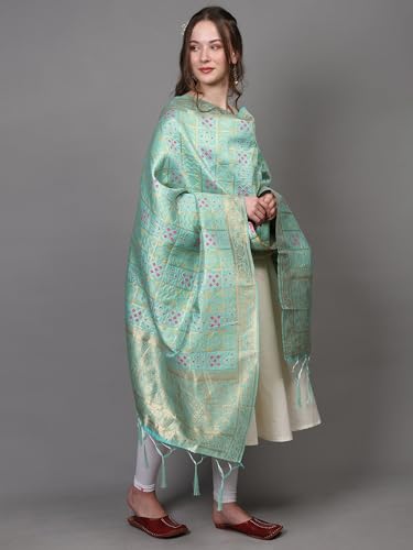 Women's Bandhani Art Silk Gharchola Dupatta with Zari Woven and Floral Vine Border Design Stole, Chunni3