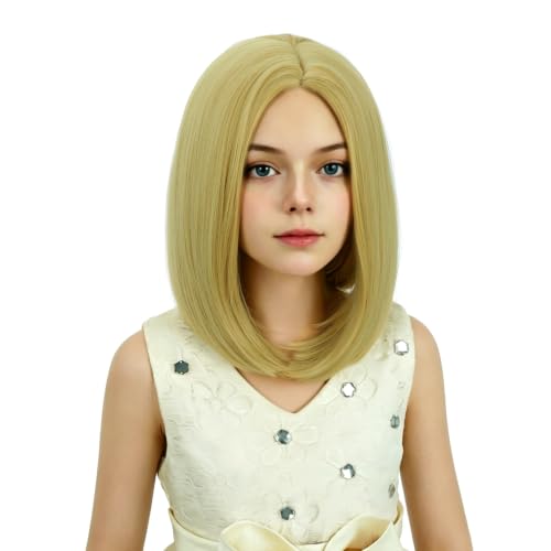 Image of Kids Blonde Wig Girls Light Blonde Bob Wig Child Short Bob Wig Middle Part Wig for Kids Synthetic Wigs with Wig Cap