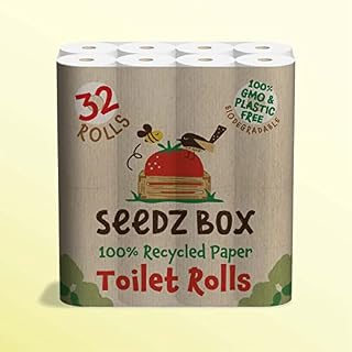 Eco Toilet Roll, Toilet Paper Made from 100% Recycled Paper, Outer Packaging Made from 100% Potato Starch, 5% of Sales to OneTreePlanted, 32 Loo Rolls, Bulk Buy, Seedzbox