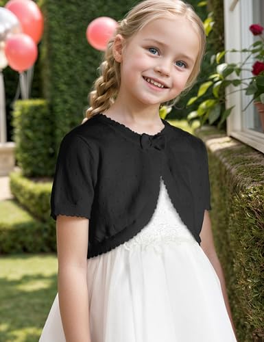 BOBOYOYO Short Sleeve Girls Shrug Cotton Knit Girls Cardigan Childrens Bolero Dress Sweater Toddler Shawl Cover Up for 3-14Y3