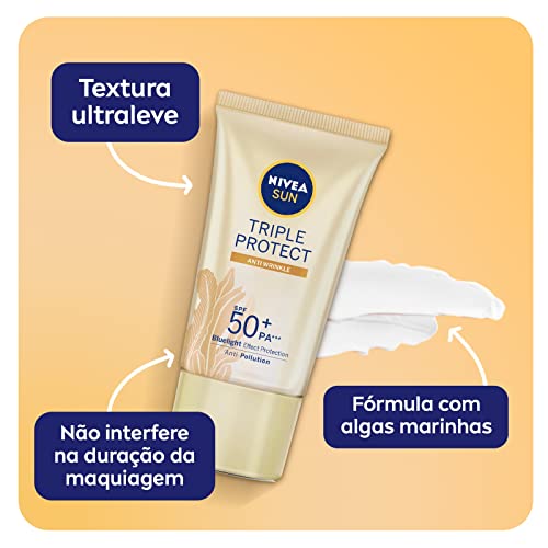 NIVEA SUN Protetor Solar Facial Tripla Proteção Loção Antissinais FPS 50 40ml - Com fórmula ultralev