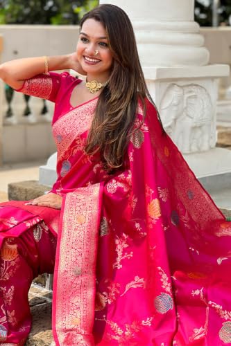 Image of Florely Women's Kanchipuram silk sarees Handloom Pure Golden Zari Saree For Women | Traditional Festive Wedding Party Saree | Ethnic Saree With Blouse Piece