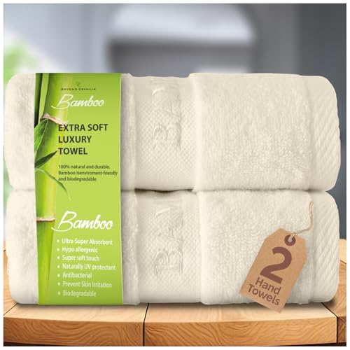 GC GAVENO CAVAILIA Bamboo Hand Towels 2 Pack - 500 gsm Highly Absorbent Towels For Bathroom (50x80 Cm) - 60% Bamboo, 40% Cotton Towels Bale Extra Soft - Cream - Cosy Home Interiors GC GAVENO CAVAILIA Bamboo Hand Towels 2 Pack - 500 gsm Highly Absorbent Towels For Bathroom (50x80 Cm) - 60% Bamboo, 40% Cotton Towels Bale Extra Soft - Cream