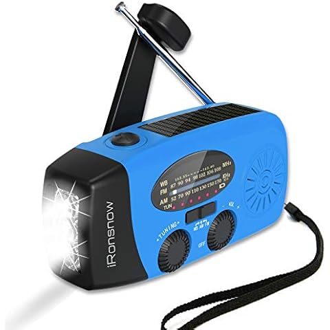 5000mAh Emergency Crank Weather Radio, iRonsnow NOAA/FM/AM Solar Radios, Portable Survival Radio with SOS, Earphone Jack, 1W 4 Modes LED Flashlight, Cell Phone Charger for Camping Hiking Cover