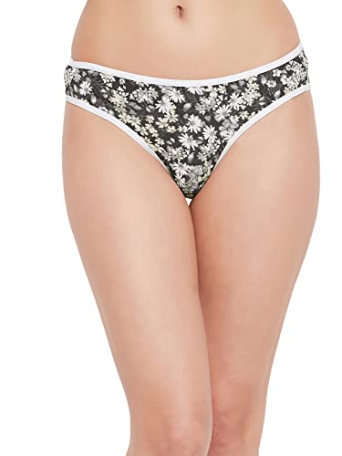 Image of Clovia Women's Cotton Pack of 2 Low Waist Floral Print Bikini Panty in Black & White