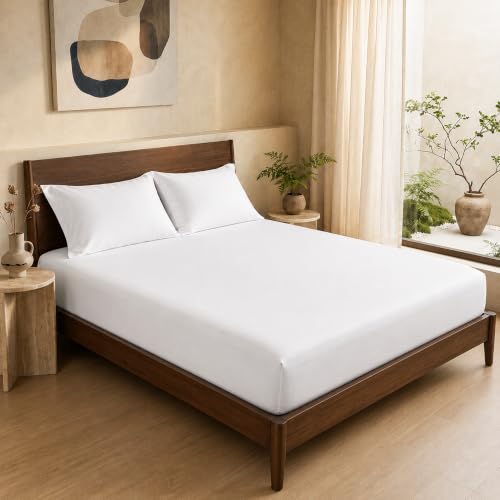 Image of HOMEMONDE 100% Bamboo King Size Fitted Bedsheet with 2 Pillow Covers | 300 TC Luxury Cooling Elastic Fitted Sheet | Ultra Soft, Breathable & Moisture Wicking | (White, 78x72 Inches)