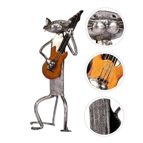 Statue chat guitare argentée : déco maison design et idée cadeau chic