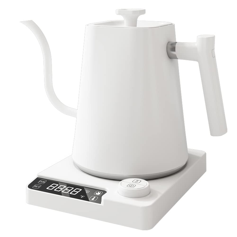 Smart Electric Kettle 1000ML Gooseneck Kettle With Temperature Control and 24H Keep Warm, 304 Stainless Steel Hot Water Kettle For White Tea, Coffee, Boiling Water (White)