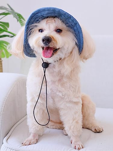 Qwinee 8654810-M Denim Dog Hat With Ear Hole Round Brim Dog Puppy Cat Sun Hat Bucket Hat Outdoor Sun Protection Pet Caps thumb #2