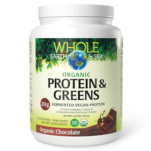 Whole Earth & Sea from Natural Factors, Organic Fermented Protein & Greens, Vegan Whole Food Supplement, Chocolate, 1lb 9 Oz