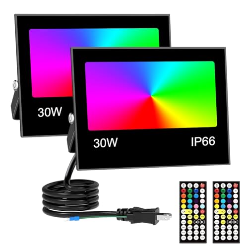 【注目の投光器 リモコン操作 2個 】30W RGB 投光器 カラーライト LED 雰囲気 フラッド ライト 屋外 庭園の樹木 RGB + 2700K 暖色光照明 3000LM 調光調節 16 種カラー 8 種モード 4 つタイマー 日常照明兼用 IP66 防水 舞台の装飾照明 100V 50/60Hz PSE 認証済 日本語説明書