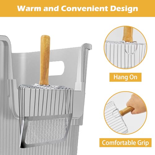 Image of Stainless Steel Cat Litter Scoop,Cat Litter Scooper with Solid Wooden Handle,Kitty Metal Scooper & Speed Sifter Deep Shovel Scoop Filter,Kitten Pooper Lifter for Litter Box