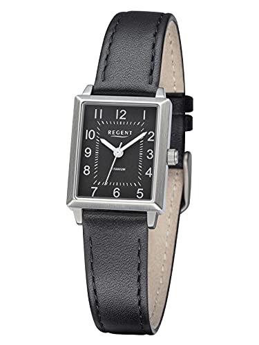 Montre en titane femme REGENT F1315 avec bracelet cuir noir élégant