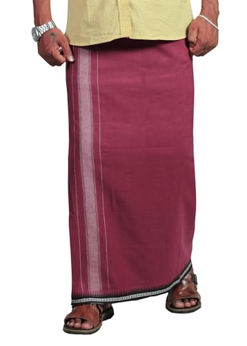 Image of PRAKASAM COTTON Velcro Pocket Dhoti | Thalapathi Border Readymade Cotton Kerala Mundu for Men