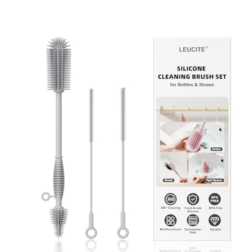 Image of Silicone Cleaning Brush Kit,Water Bottle and Straw Cleaner Brush Set for Tumbler,Baby Bottle,Breast Pump Part,Nipple,Sippy Cup,Glass,Dishwasher Safe,BPA Free,3 Pcs