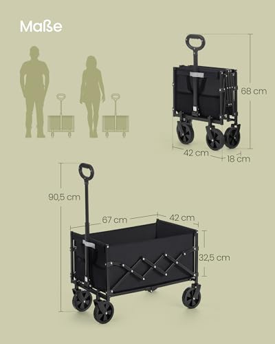 SONGMICS Kleiner Handwagen faltbar, Gartenwagen, kompakt, mit Griff, mit 4 verstärkten Rollen, Davon 2 Universalräder, bis 180 kg belastbar, Outdoor, Garten, 90 L, tintenschwarz GFW909B01