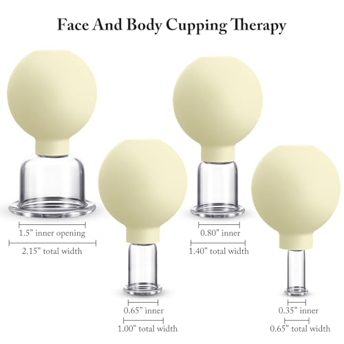 Image of BBTO 4 Pcs Glass Facial Cupping Set Silicone Vacuum Suction Massage Cups Skin Tightening Therapy for Face Body Eyes Back Shoulder Pain(Yellow)