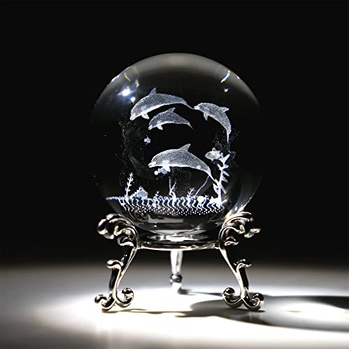 Zeershee 60Mm 3D Crystal Ball With Stand 3D Glass Laser Dolphins Ball Glass Dolphins Figurines Crystal Ball Paperweight For Kids #TOP5