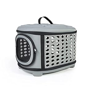 Transportin Gato Perro，Transportín de Viaje Portátil y Transpirable, Bolsa de Transporte Plegable para Mascota(Gris)