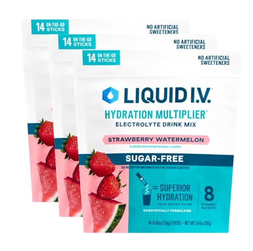 Image of Liquid I.V. Sugar Free Electrolytes, Strawberry Watermelon, 42 Count | Scientifically Formulated | Clinically Proven Hydration | Zero Sugar | No Artificial Sweeteners | Non-GMO | Powder Drink Mix
