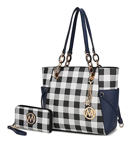 Image of J'OMOR BY MIA Women's Tote Bag With Wristlet Wallet Bag, Checkered Vegan Leather Handbag Purse Set