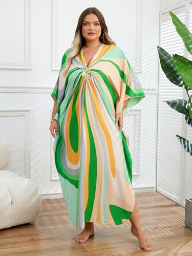 Image of Kaftan Dress for Women - Plus Size Caftan Maxi Beach Dress Moo Moos Loungewear, Swimsuit Cover Up for Beach, Pool or Vacation