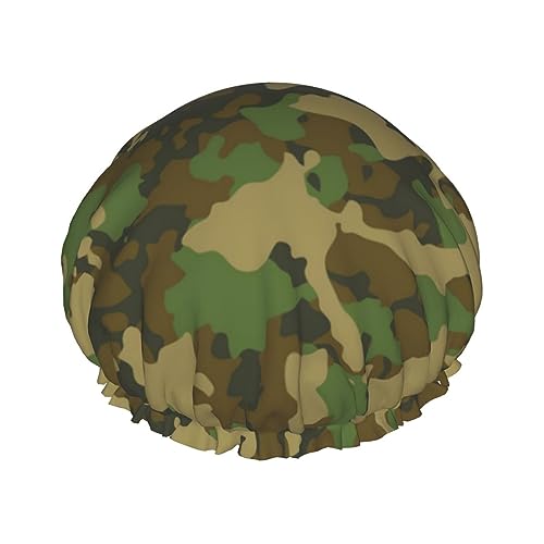 Errtavt Camouflage Green Camo Shower Caps For Women Double Layers Waterproof Hair Cap Funny Reusable Bath Hat