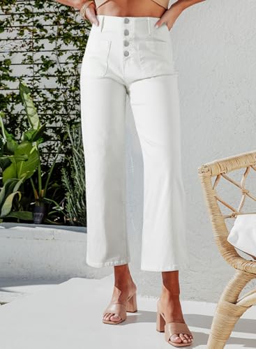 Sidefeel Women's Wide Leg Jeans High Waisted Zimbaplatinum Stretchy Straight Leg Jeans Buttoned Loose Denim Pants with Pocket2