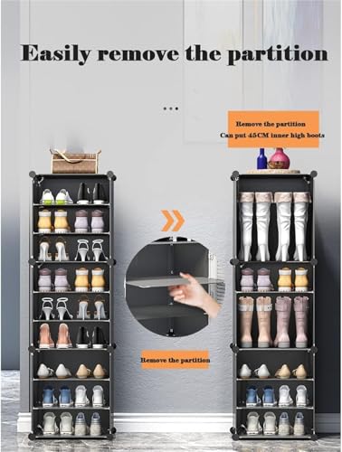 Image of Plastic Shoe Rack for Home with Door, 3 Door 9 Shelf | DIY Shoe Stand Organizer Cabinet for 18 Pairs Storage | Portable Slipper & Chappal Stand (Grey)