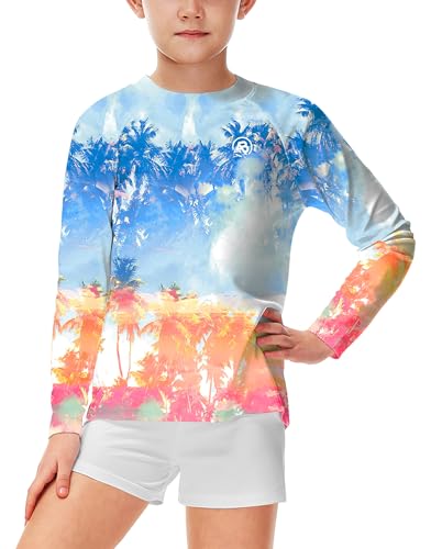 Image of AOBUTE Unisex Kids Rash Guard Long Sleeve SPF 50+ Sun Shirt UV Protection Swim Shirts 3-12 Years