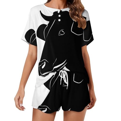 Ensemble de pyjama vache pour femme avec haut manches courtes et short d'été doux