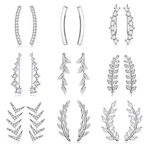 Cassieca 9 Pair Ear Cuffs Crawler Earrings For Women Cz Arrow Leaf Ear Climber Earrings Cuff Earrings Set #TOP28