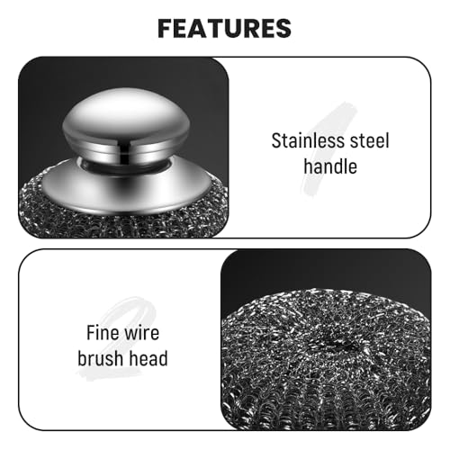 Image of Steel Wool Scrubber, Stainless Steel Scrubber with Handle, Grill Cleaning Brush (1PCS) | Steel Wool Scrubber Grill Cleaning, Built-In Handle, Kitchen Scrubber