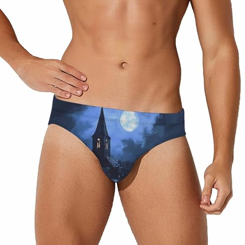 Gothic Architecture Church Cemetery Mens Swim Briefs Bikini Sexy Low Rise Trunks Swimsuit Bathing Suit Beach