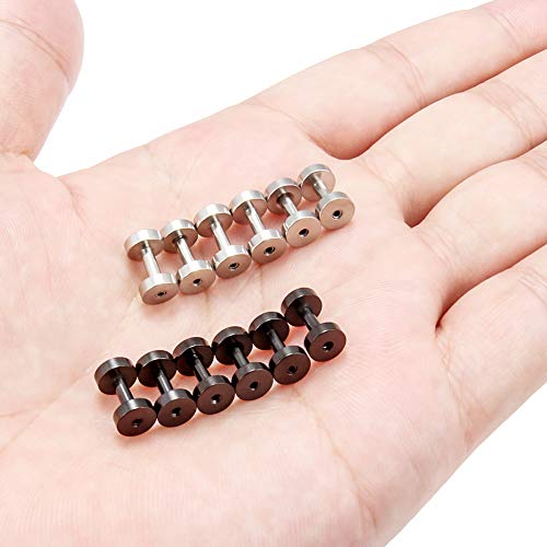 Ftovosyo 6 Pairs Surgical Steel Ear Gauges Screw Plugs Tunnel Earlobe Expander Stretcher Piercing Jewelry Kit for Women Men 14G-6G3