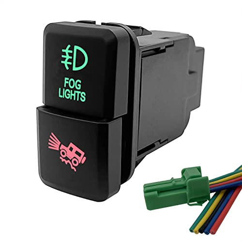 Image of Fog Lights & Off-Road Lights Dual Push Button Switch with Wiring Kit for Toyota Tacoma Prado Fortuner Hilux 39mm X 21mm