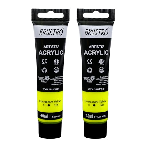 Image of BRUSTRO Artists Acrylic Paint Tube | 40ml, Fluorescent Yellow (Pack of 2)|Non-Toxic,Water based,Inter Mixable, Ideal for Painting, Textured Effects on Canvas, Paper, Fine Art Student and Professionals