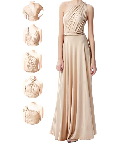 Unendlichkeitskleid für Damen, Brautjungfern, Hochzeitsgäste, Übergröße, Wickelkleid, lang, Maxi, wandelbar, vielseitig tragbar, Champagner,...
